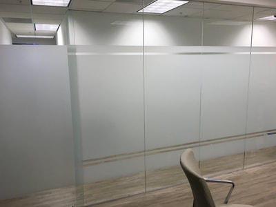 Conference room blurred out section of window for privacy